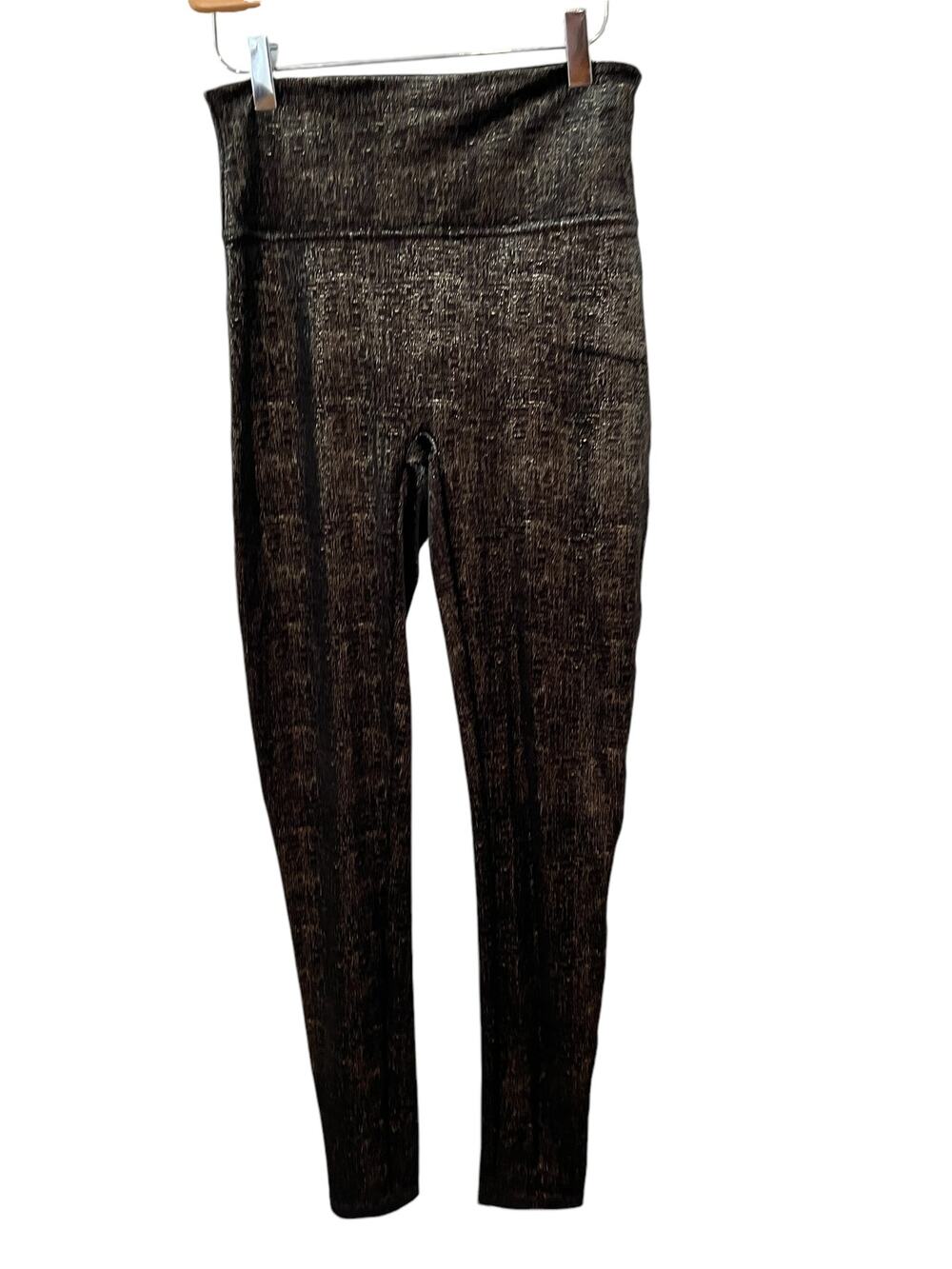 Spanx Black Velvet & Metallic Gold Seamless High Waisted Leggings M